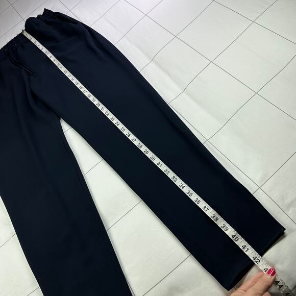 Akris Punto Pants Womens 12 Navy Blue Mike Split Hem Crepe Drawstring Minimalist - Picture 13 of 14